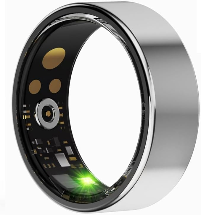 Smart Health Ring, Fitness Tracker with Heart Rate, Blood Oxygen, Blood Pressure, Sleep & Step Monitoring, Waterproof, Compatible with iOS & Android, No Subscription Required (Silver, 8)
