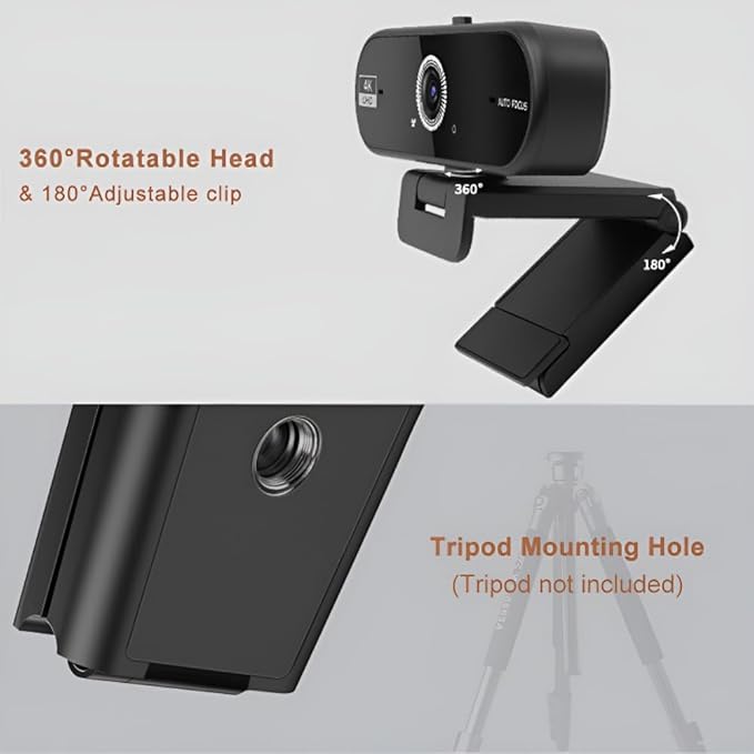 Hprosper 4K Webcam with Microphone for PC, Wide Angle Computer Camera USB Streaming Webcam, Plug & Play External for Laptop Desktop Mac, Streaming Gaming Video Calls with Tripod & Privacy Cover