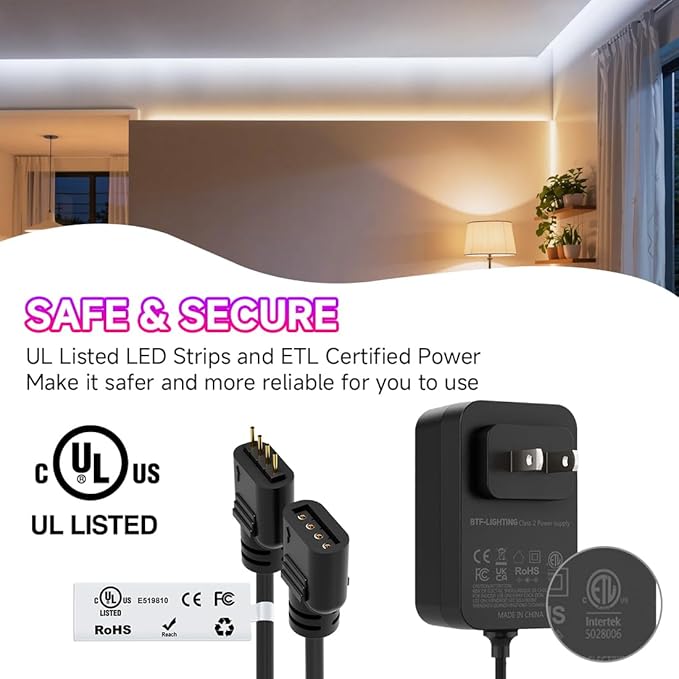 BTF-LIGHTING FCOB COB CCT 12VDC LED Strip Kit UL Listed Flexible High Density 640LED/m 16.4FT RF Remote Controller Tunable CT 2700K-6500K CRI 90+ for Bedroom Kitchen Under Cabinet Indoor