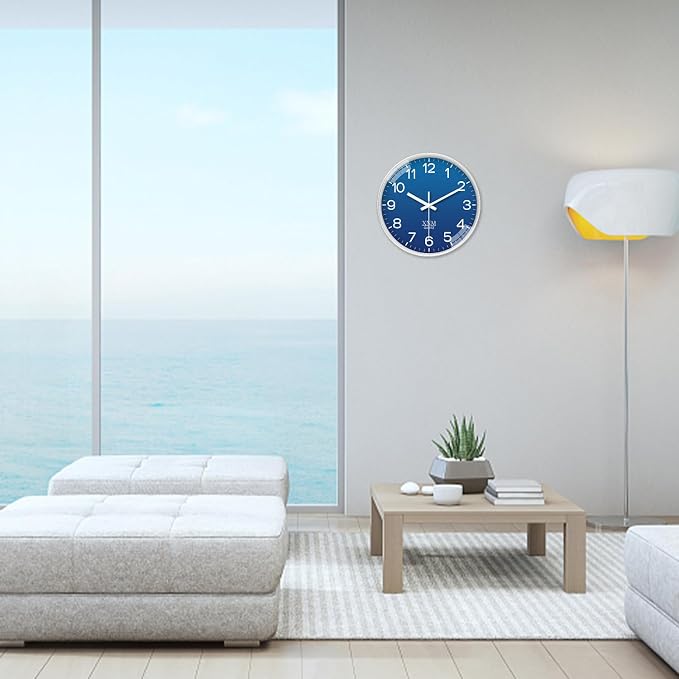 XNM 2 Pack Navy Blue Classic Wall Clock 8 Inch Small Minimalist Wall Clocks Battery Operated Modern Decorative Wall Clock for Living Room Bedroom Kitchen Silent Non Ticking