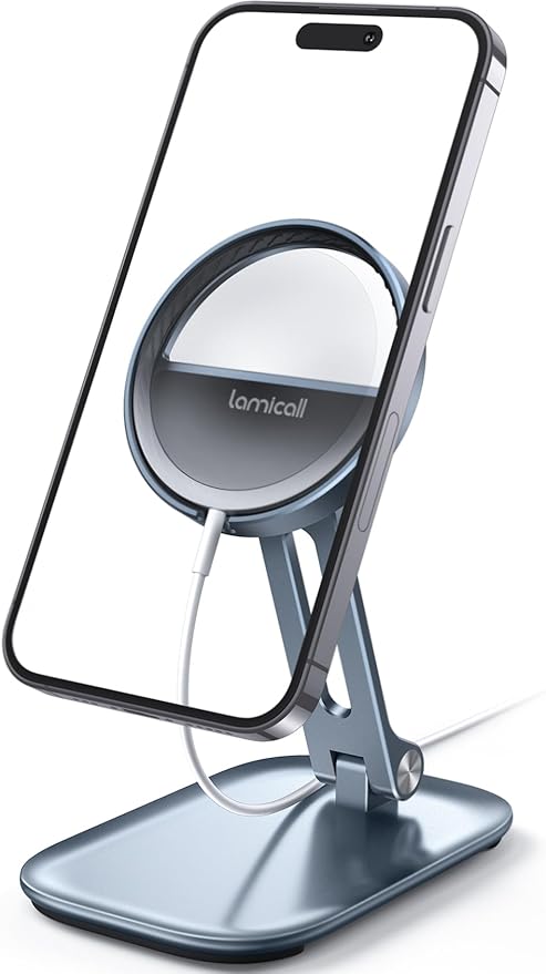 Lamicall Phone Stand for Apple 15W MagSafe Charger - Collasple Adjustable Charging Holder Dock Cradle for Desk, Compatible with Airpods, iPhone 16 15 14 13 12 Plus, Pro, Pro Max, Grey [Stand Only]