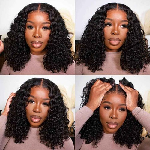 EMOBANA Short Curly Bob Wig Human Hair 13x4 Lace Front Wigs Brazilian Virgin Human Hair Lace Frontal Curly Wigs For Black Women Pre Plucked with Baby Hair 180 Density (16 Inch)
