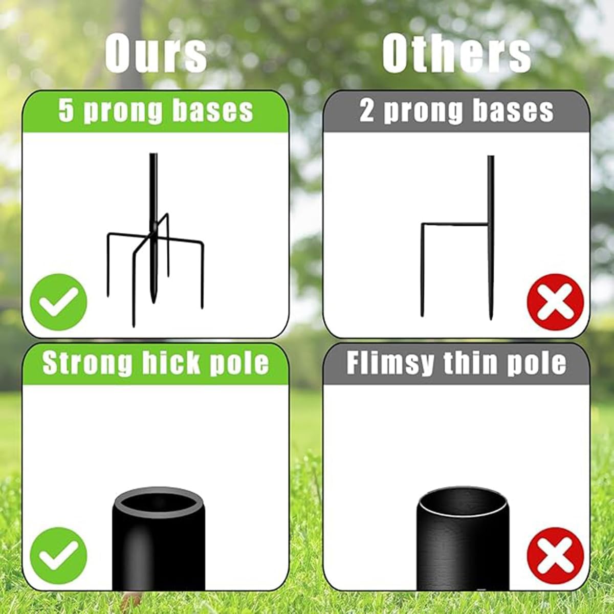 CMASTER Shepherd Hook for Outdoor, 1 Pack 46Inch Bird Feeder Pole with 5 Prong Base Heavy Duty Adjustable Garden Hook for Hanging Plant, Hummingbird Feeder, Lantern(46Inch)