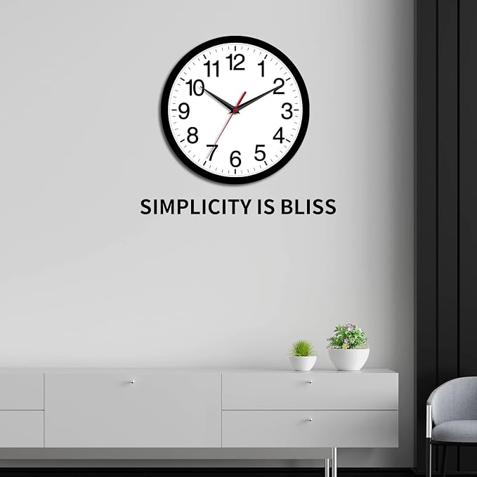Rohioue Wall Clock Modern 8 Inch Battery Operated Silent Non Ticking Small Analog Clock for Living Room Office Home Bedroom Kitchen Bathroom(Black)
