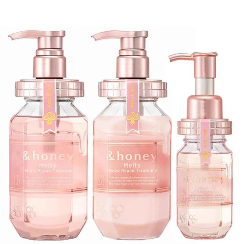 &honey Melty Moist Repair Shampoo, Conditioner & Honey Hair Oil Set | Made with Argan Oil, Honey, Royal Jelly, & Hyaluronic Acid
