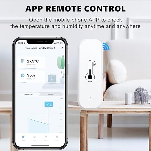WiFi & Bluetooth Temperature and Humidity Sensor,No Hub Required,Compatible with Alexa and Google Home,for Home, Baby Rooms,Greenhouses Accessories, Garages, Office 1Pack(No Include Battery)