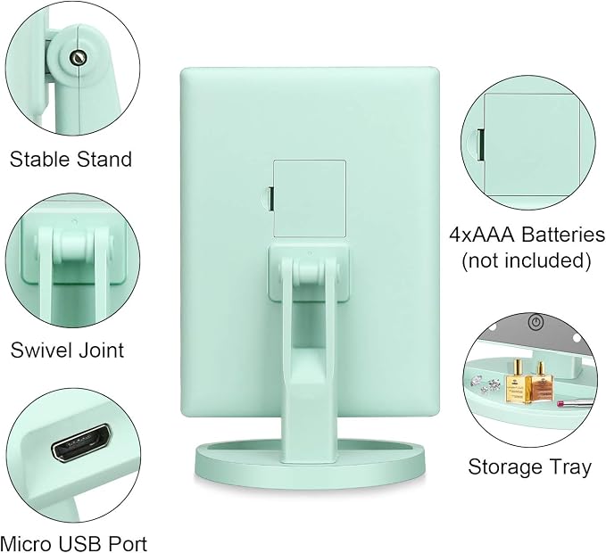 deweisn Tri-Fold Lighted Vanity Tabletop Mount Mirror with 21 LED Lights, Touch Screen and 3X/2X/1X Magnification, Two Power Supply Mode Make up Mirror,Travel Mirror
