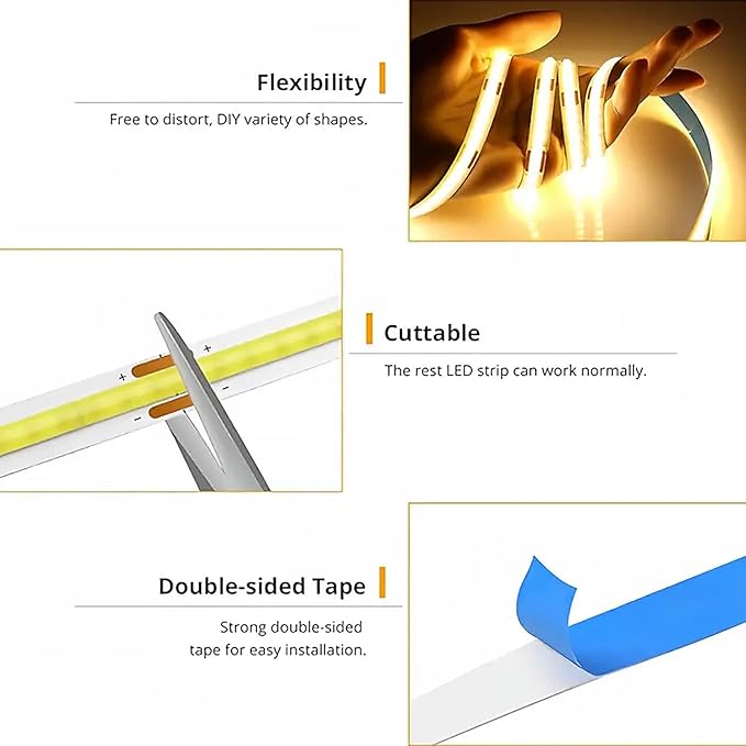 ZSLAIFU A 5V USB LED Light Strip, COB LED Strip Lights, Warm 5V LED Lights, Small LED Strip Light, TV Lights for TV Under Cabinet Kitchen Living Room Shelving or Displays (Warm 3.28FT x2)