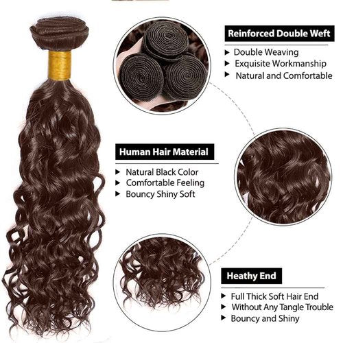 #4 Brown Bundles Human Hair Water Wave Bundles 34 34 34 Inch Chocolate Unprocessed Brazilian Virgin Hair 3 Bundle 50 Gram Per Bundle Deals Quick Weave Hair Extensions