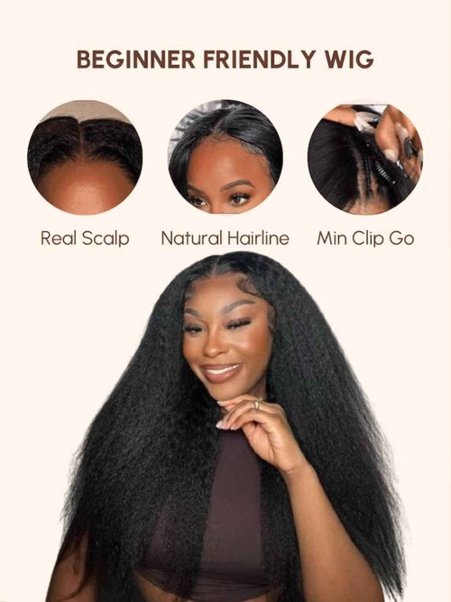 YIROO Hair V Part Wig Human Hair Kinky Straight Wig No Leave Out Upgraded U Part Wigs for Women 12A Yaki Straight Glueless Wear And Go V Shape Clip in Wigs Beginner Friendly 150% Density 22 Inch