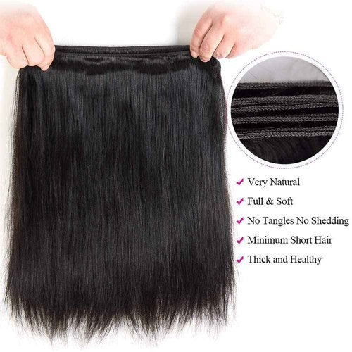 Straight Bundles Human Hair 20 22 24 26 Inch 4 Bundles Human Hair Straight 100% Unprocessed Brazilian Virgin Hair Weave Bundles Human Hair Extension for Women Trippy Hair Bundle Natural Color
