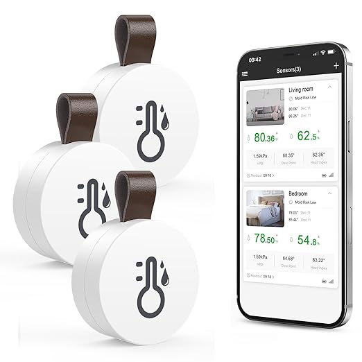ORIA Wireless Thermometer Hygrometer, Smart Bluetooth Humidity Temperature Sensor, Mini Indoor Outdoor Temperature Monitor with Data Storage and Export, Smart App Alert, 3 Pack