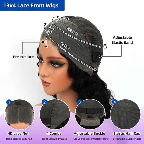 YYAD 13x4 Deep Curly Glueless Wigs Human Hair Deep Wave Lace Frontal Wet and Wavy Wig 20 Inches 180 Density Water Wave Lace Front Wigs Human Hair Pre Plucked with Baby Hair Natural Black 1B