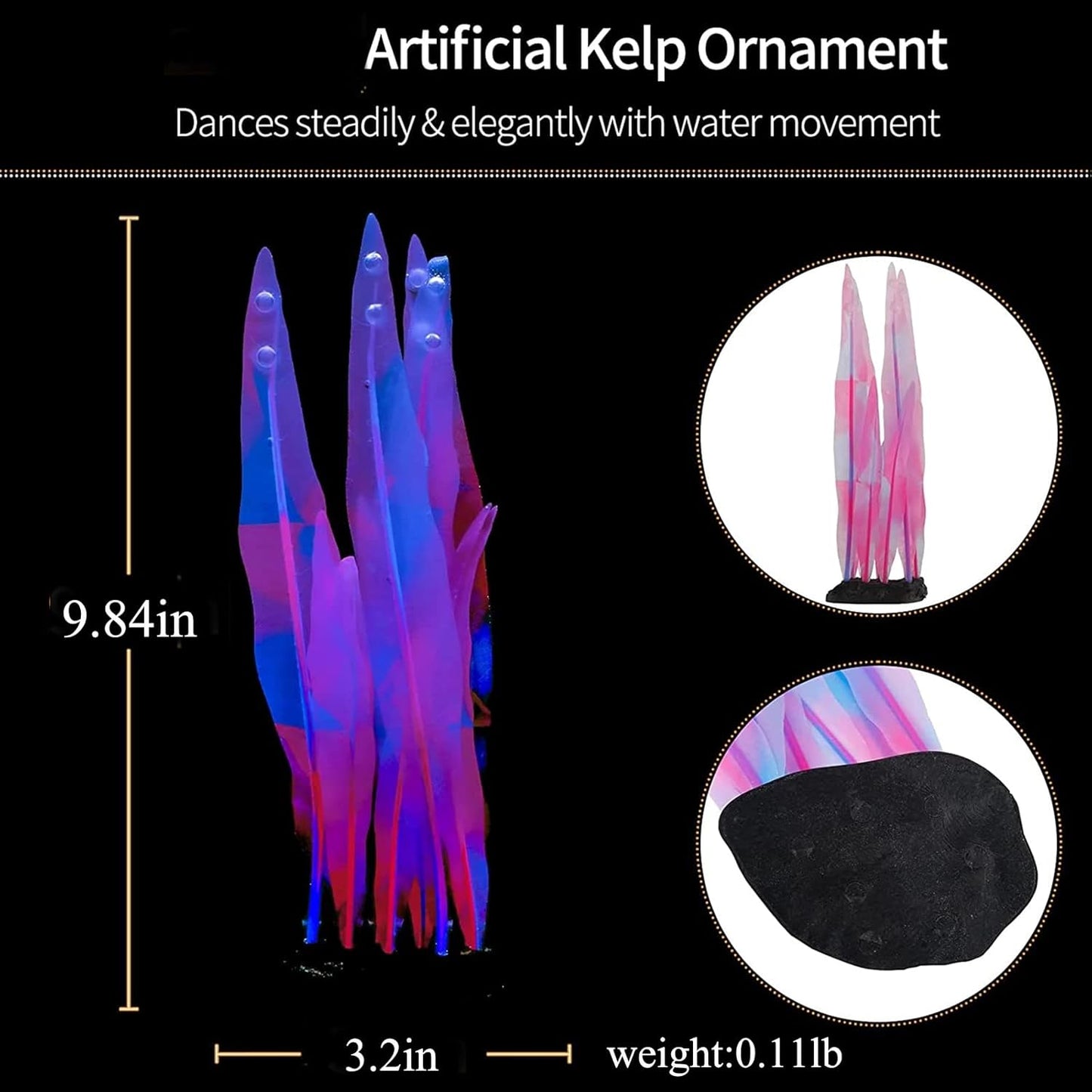 1Pcs Aquarium Decoration Blue Plants Simulation Artificial Water Grass Plastic Fish Tank Decor Plant Silicone Glowing Kelp Ornament Aquarium Accessories Fake Plants,Blue,9.84in