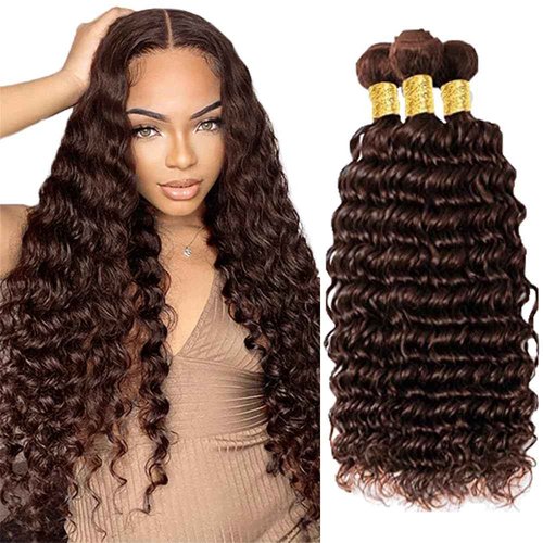 Giginger Bundles Human Hair 24 26 28 Inch Chocolate Brown Deep Wave Human Hair Bundles Deep Curly Unprocessed Quick Weave Soft Sewn In Hair Extensions for Black Women