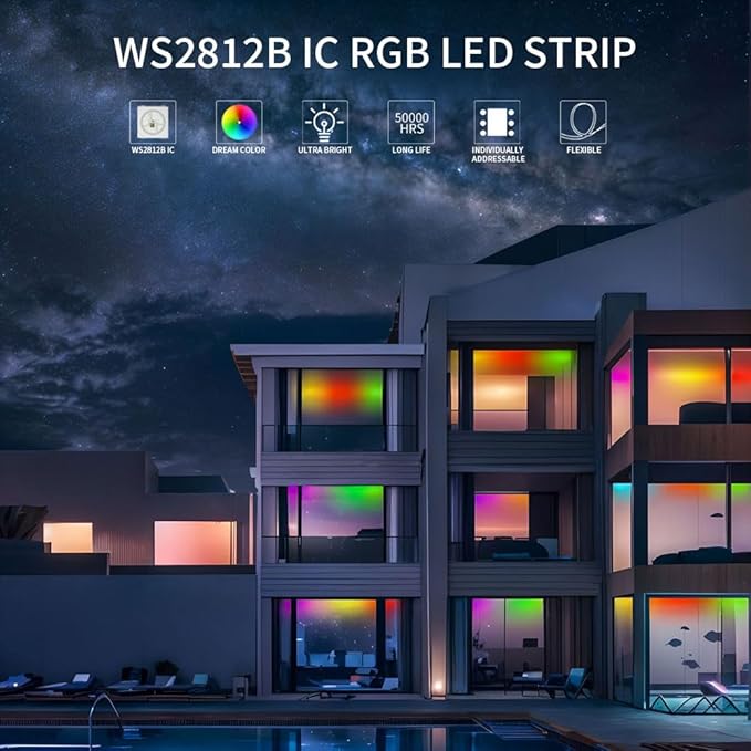 WS2812B IC RGB 5050SMD ECO Individual Addressable LED Strip Light, 16.4FT 300LED 60LED/m Flexible Full Color IP30 DC5V Black PCB for DIY Project (No Power Adapter or Controller)