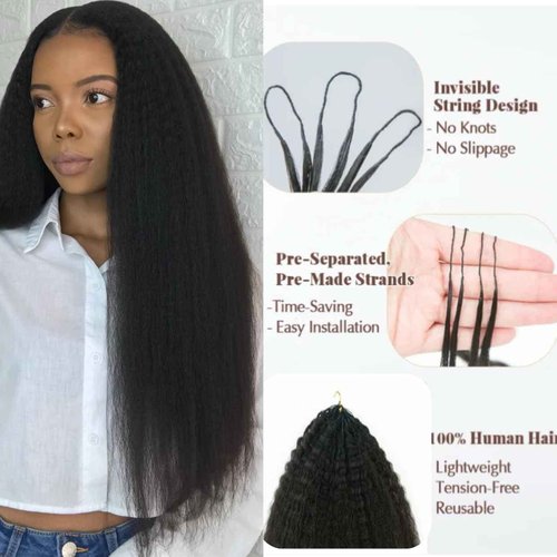Knotless Pre-Separated Crochet Hair extensions Afro Kinky Straight hair feather crochet 100% human hair extensions for Women Natural Color 18 Inch 60g