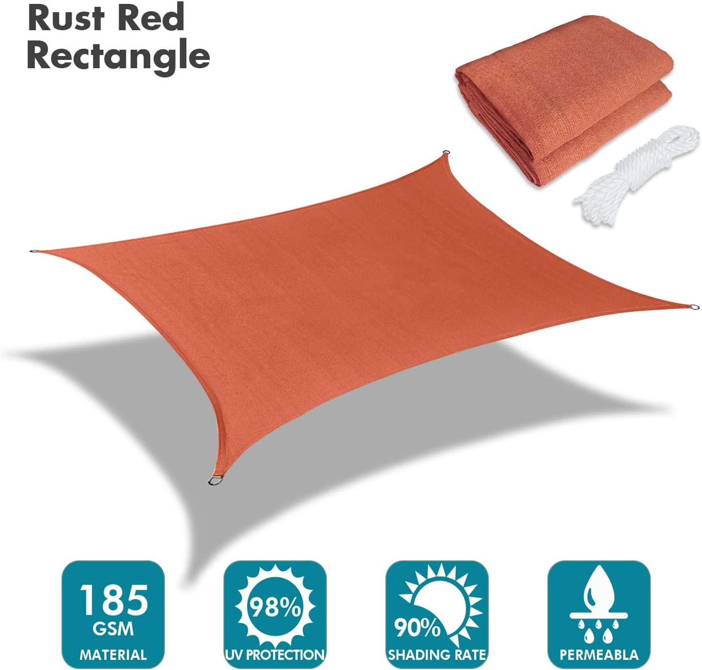 KANAGAWA 6'X12' Rust Red Custom Size Sun Shade Sail Rectangle UV Block Canopy Cover for Patio Backyard Lawn Garden Outdoor (Customized Available)