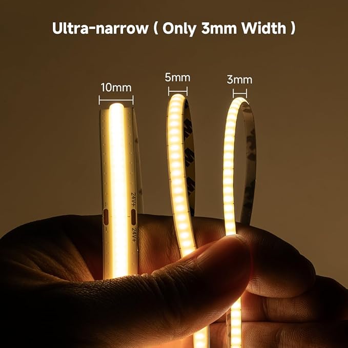 BTF-LIGHTING FCOB COB 3mm Width UL Listed Super Narrow Flexible Uniform LED Strip Light 16.4FT DC12V 4000K CRI 90+ Dimmable LED Ribbon for Kitchen Home Indoor Decoration(No Adapter or Controller)