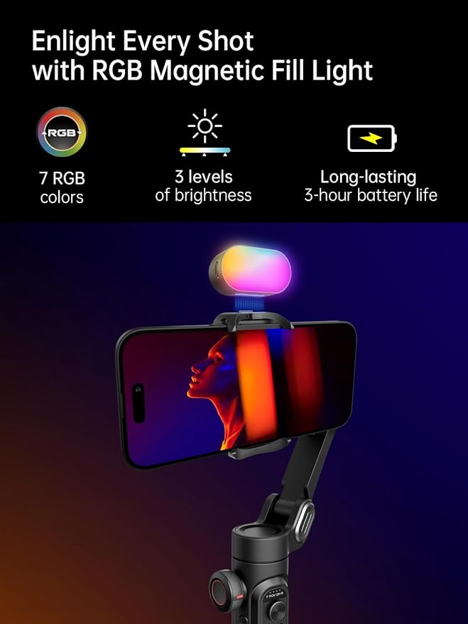 Gimbal stabilizer for Smartphone,Gesture Control/face Tracking,Magnetic Fill Light, Foldable Handheld Phone Gimbal, Portable Hard Case, EVA Protective Storage Bag w/Hand Strap, Smart XE KIT & B30