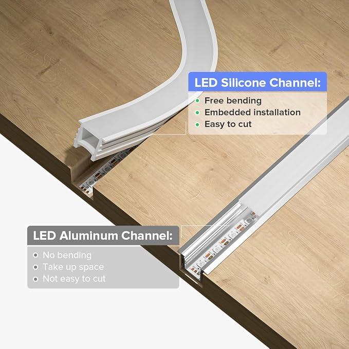 BTF-LIGHTING Silicone LED Channel System 9.8Ft Flexible Milky White Cover DIY Spotless Tube for ≤12mm Width LED Strip,Neon Rope Light Channel Diffuser, for Kitchen Cabinet, Room, Patio(No LED Strip)