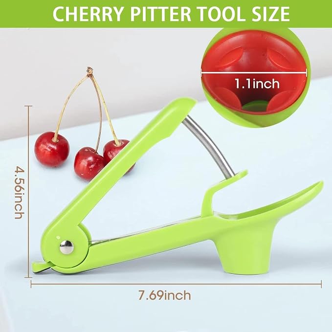 Cherry Pitter Tool, Heavy-Duty Stainless Steel Pitting Tool, Portable Cherries Corer Stoner Seed Tool with Lock Design, Fruit Pit Remover for Cherry Jam (Green)