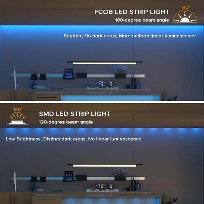 COB Blue LED Strip Light 16.4FT 12V Flexible High Density Uniform Bright 480LEDs/m Strips CRI90+ 8MM Width Dimmable COB LED Tape for Cabinet Kitchen Indoor Decor, No Adapter/Controller
