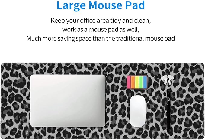 Leopard Skin Pattern XL Large Mouse Pad with Stitched Edges Long Non-Slip Rubber Base Mousepad Laptop Keyboard Mat Desk Pad for Office Home Desk Decor, 31.5" X 11.8"