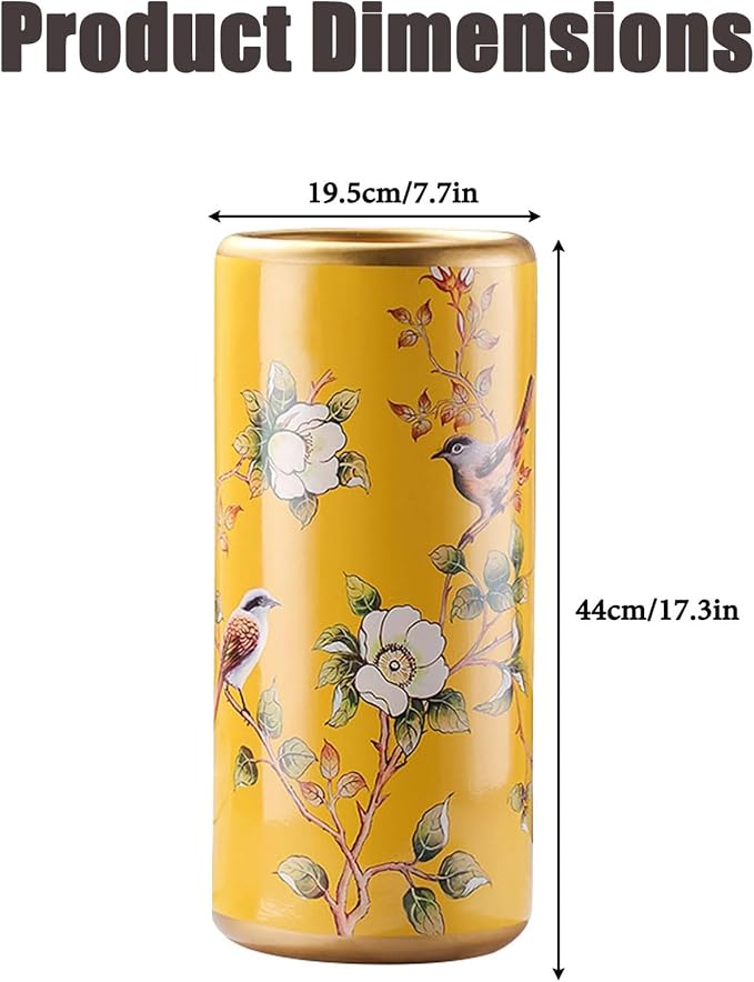Ceramic Entryway Umbrella Stand,Handmade Appliques Chinese Umbrella Stand Barrels,Vintage Floor Standing Cane Holder Placed & Flower Vases for Hotel Office Home Entrance,E,17.3in