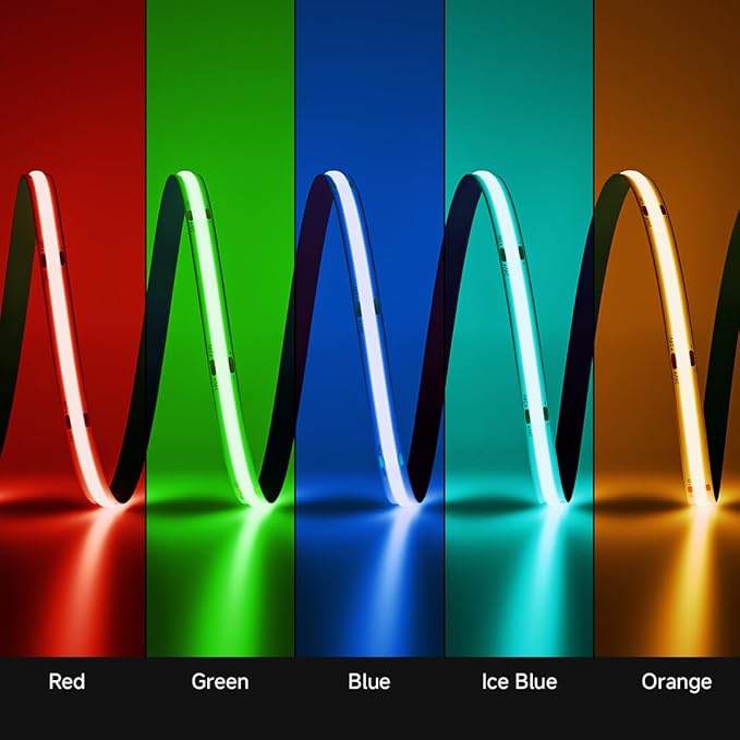 BTF-LIGHTING FCOB COB LED Strip Red Color 480LED/m 16.4FT DC24V Flexible High Density Uniform Light 8mm Width Bright Dimmable for Home Indoor Decor(No Adapter or Controller)