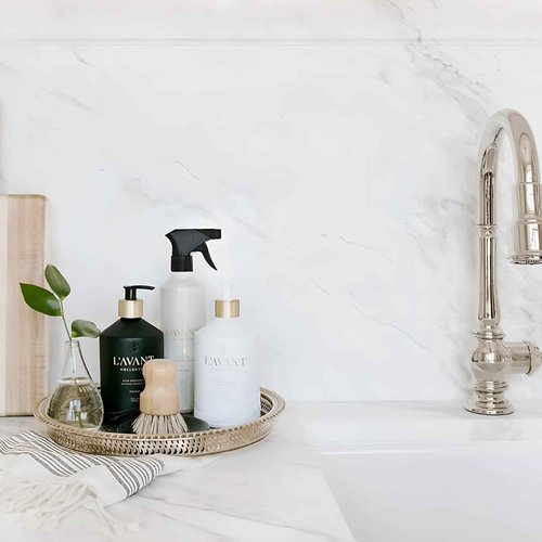 L'AVANT Collective Dish & Hand Soap Duo Fresh Linen | High Performing Formula Luxurious Ingredients for Soft & Smooth Hands & Dishes | 2 Reusable Glass Bottles Kitchen Accessories Home Decor Gifts