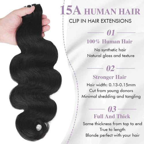 Body Wave Clip In Hair Extensions Real Human Hair Clip Ins For Women 18 Inch Remy Human Hair Extensions Clip Ins 8 Pcs With 18 Clips 120g Natural Black