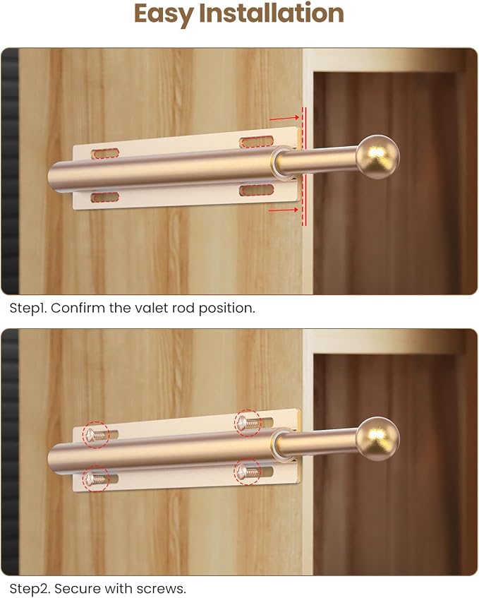 Supforce Valet Rod for Closet Pull Out, Retractable Slide Out Valet Rod Closet Organization, 12" Aluminum Valet Clothing Hanger Rods Perfect for Suits, Freshly Pressed Clothes, Gold