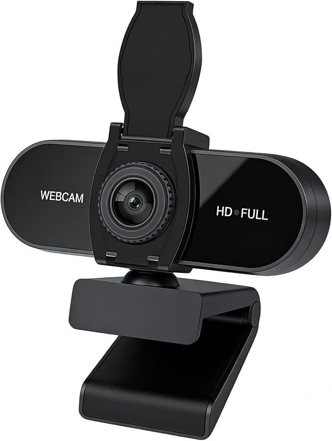 1080P HD Webcam with Microphone, Noise Cancellation, Privacy Cover, Wide-Angle Lens, Auto Light Correction, Plug & Play USB Webcam for Laptop, Desktop, PC, Mac, Zoom, Skype, Streaming (1080p)