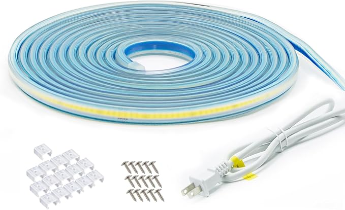LED Strip Lights 32.8 Foot AC 110v Plug in Lights IP67 Outdoor Waterproof LED Light Strip 10m LED Strip with Bright White 4000k Lighting for Cabinets Bedroom Garden(White, 32.8ft)