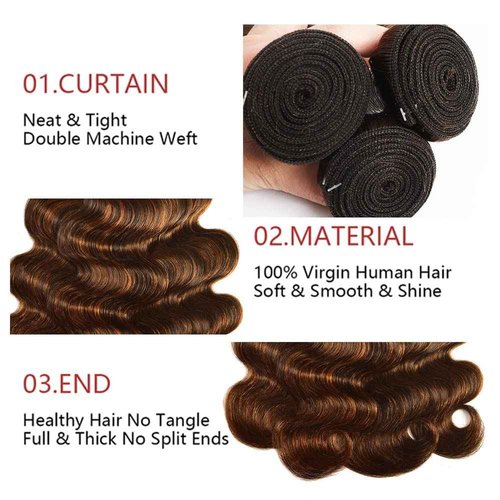Giginger Bundles Human Hair Body Wave Human Hair Bundles 24 26 28 Inch Brazilian Chocolate Brown Highlight P4/30 Unprocessed Quick Weave Soft Sewn In Hair Extensions for Black Women