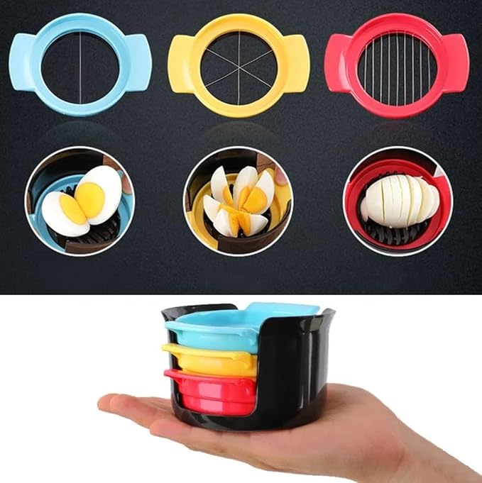 Egg Slicer, 3-In-1 Stainless Wire Egg Slicer, Suitable for Hard Boiled Eggs, Soft Fruit, Cutting out Regular and Beautiful Shapes