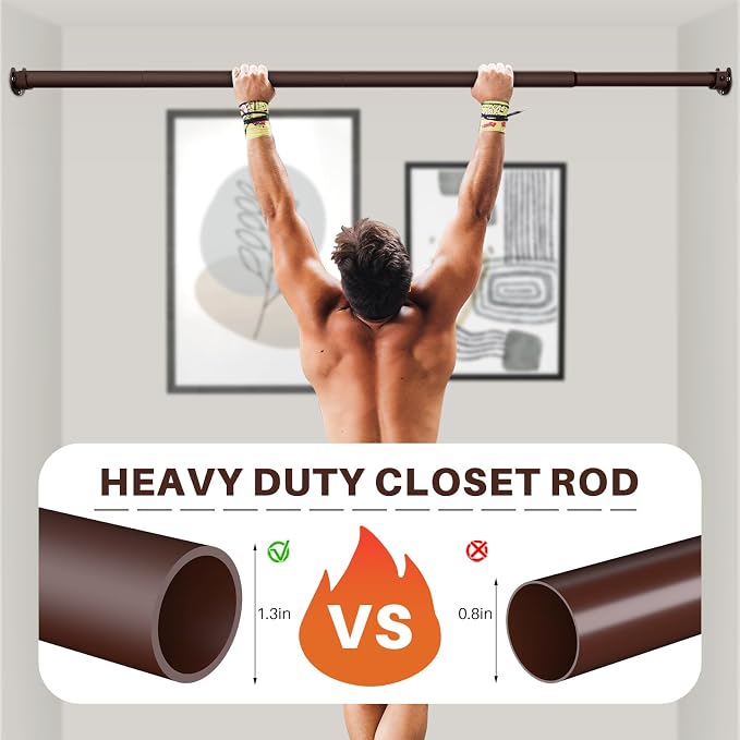SUTINE Closet Rod - Closet Rods for Hanging Clothes, 17 to 82 inch Adjustable Closet Hanging Rod, Heavy Duty Clothes Rod Clothing Bar, Closet Poles for Hanging Clothes for Wardrobes, Shower Curtain