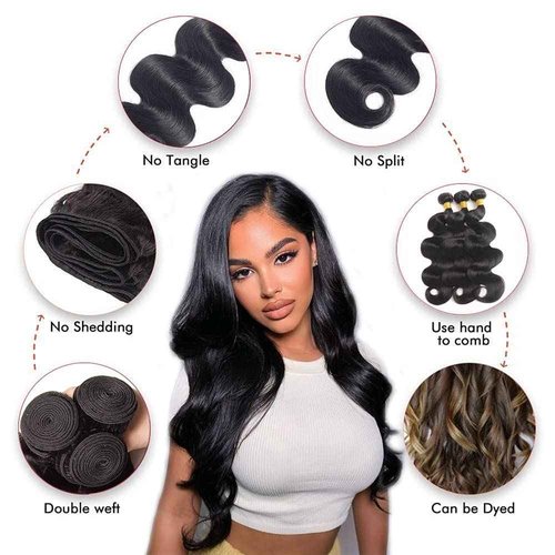 Brazilian Body Wave 3 Bundles Human Hair 20 22 24 Inch Unprocessed Human Hair Bundles Body Wave Natural Black Color Body Wave Hair Extensions