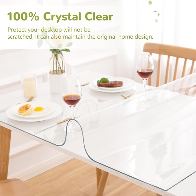 44 x 78 Inch Clear Table Cover Protector, Clear Table Protector for Dining Room Table, 1.5mm Plastic Table Cover, Waterproof Table Pad for Kitchen, Office