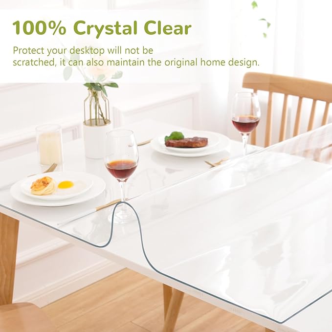 48 x 80 Inch Clear Table Cover Protector, Clear Table Protector for Dining Room Table, 1.5mm Plastic Table Cover, Waterproof Table Pad for Kitchen, Office