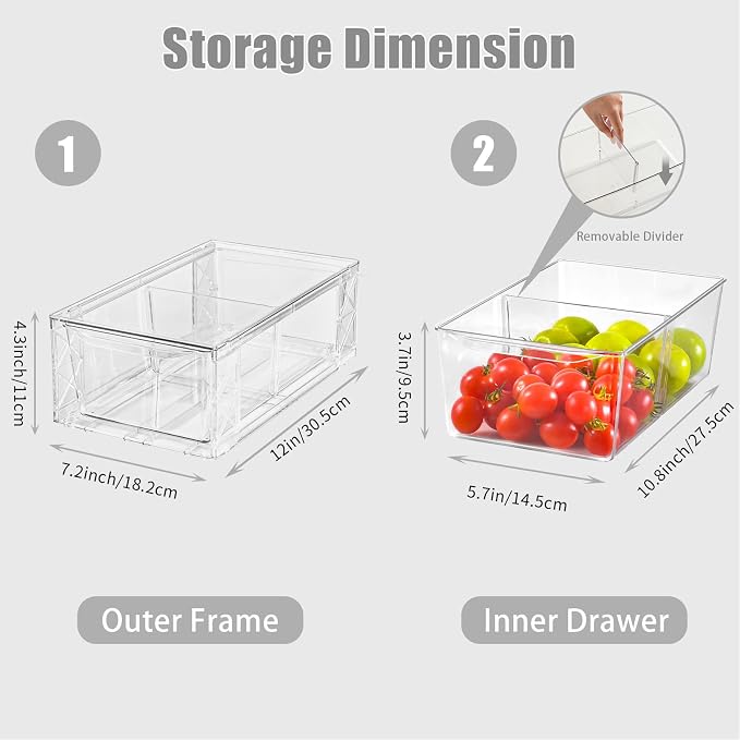 Clemate 8Pack Stackable Kitchen Storage Organizer,Pantry Organizers and Storage,Foods Organizer Bins with Handles, Easily Assemble for Bathroom, Kitchen, Refrigerator, Pantry, Cabinet, Closet