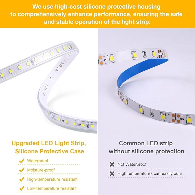 Outdoor LED Strip Lights Waterproof, AC 110V, 1200LEDs, 6500k LED Rope Bright Lights for Garden, Patio, Indoor Under Cabinet Home Christmas Decoration