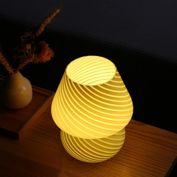 Mushroom Lamp,Glass Arctic Blue Mushroom Bedside Table Lamps Vintage Translucent Murano Style Striped Small Nightstand Desklamp Swirl Light for Home Decor, Dining, Living, Bedroom, Gift (Stripe Blue)