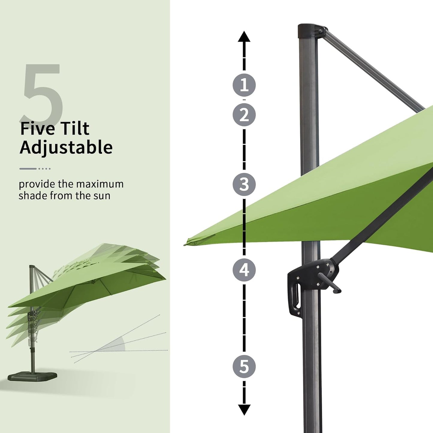PURPLE LEAF 10' X 13' Patio Umbrella Outdoor Cantilever Rectangle Umbrella Aluminum Offset Umbrella with 360-degree Rotation for Garden Deck Pool Patio Apple Green