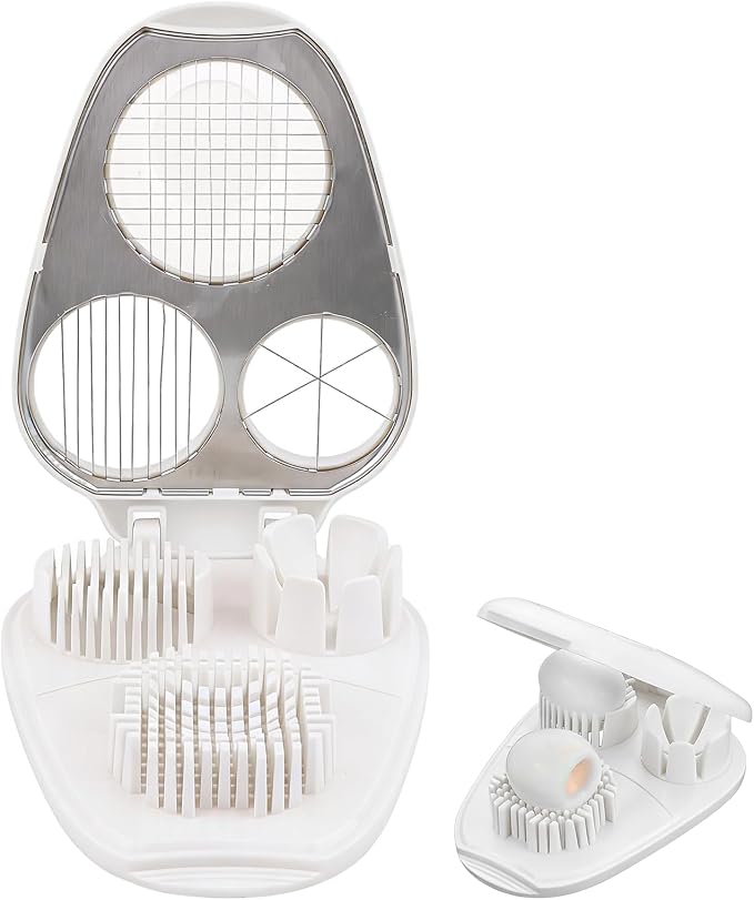 3-in-1 Egg Slicer for Hard Boiled Eggs, Stainless Steel Wire Egg Cutter with ABS Frame, Multi-Functional Kitchen Gadget for Slicing Strawberries, Bananas, Mushrooms & Cheese(White)
