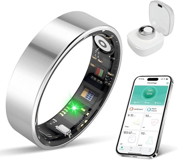 BIEMHA IP68 Waterproof Smart Ring - Fitness & Health Tracker with Sleep/Exercise Monitoring, Unisex for Women Men, iOS & Android Compatible, Long Lasting Battery Life, No Subscription (Silver, 9)