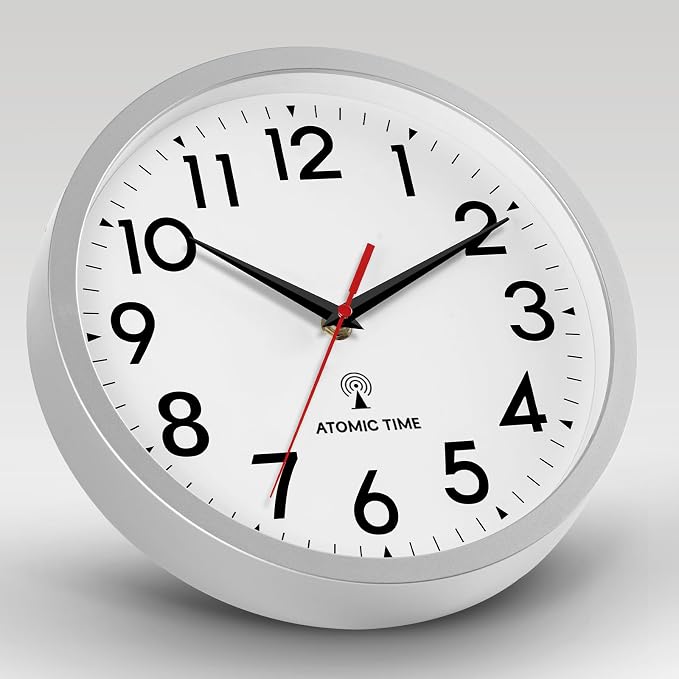 DAXSMY Atomic Wall Clock Analog 14 Inch Battery Operated Modern Decorative for Living Room Kitchen Office Bedroom Bathroom(Silver)