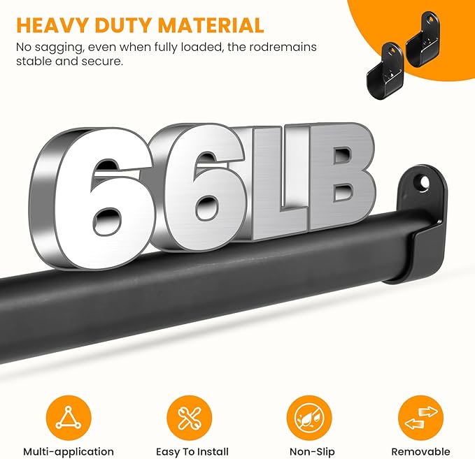 Oval Closet Rod for Hanging Clothes Adjustable Closet Rods 18 to 52 Inch Heavy Duty Black Poles Bar Closet Rod Expandable for Wardrobes Laundry RV