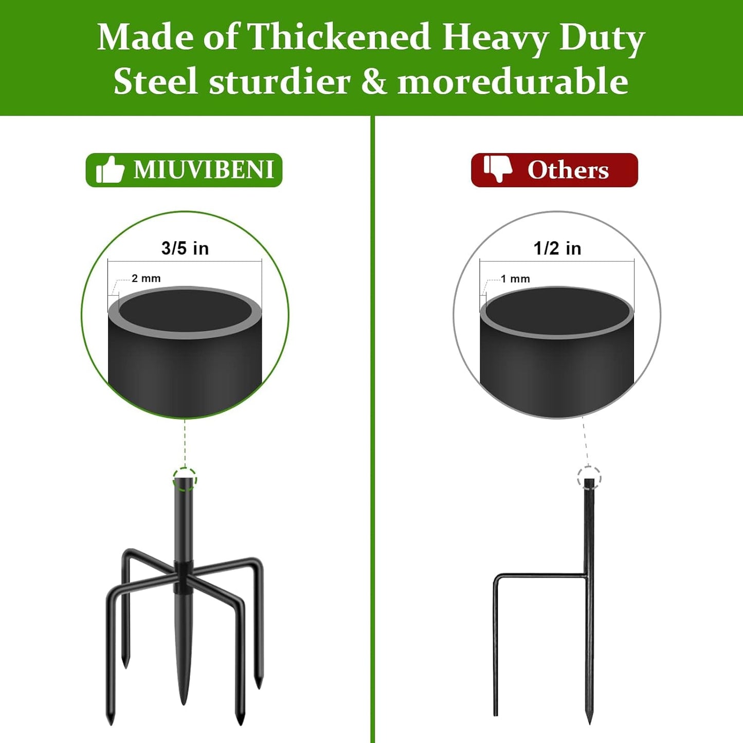 Shepherds Hooks for Outdoor, 48 Inches Garden Bird Feeder Pole for Hanging Bird Feeder, Plant Baskets, Solar Light Lanterns, Outdoor Plant Hanger Hook with 5 Base Prongs, 2 Packs